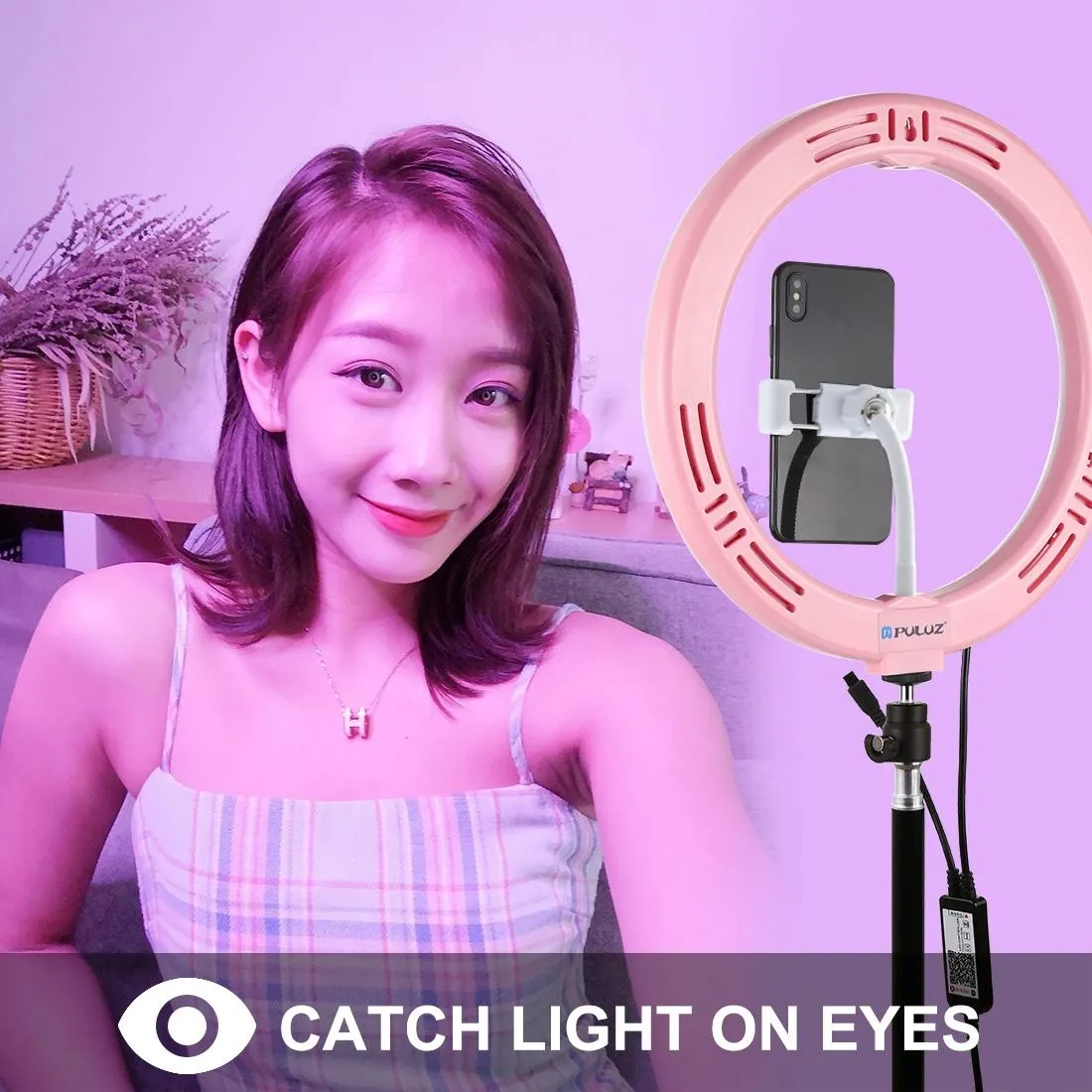 10.2" Curved LED Ring Light with Tripod & Remote for Vlogging & Photography | Pink