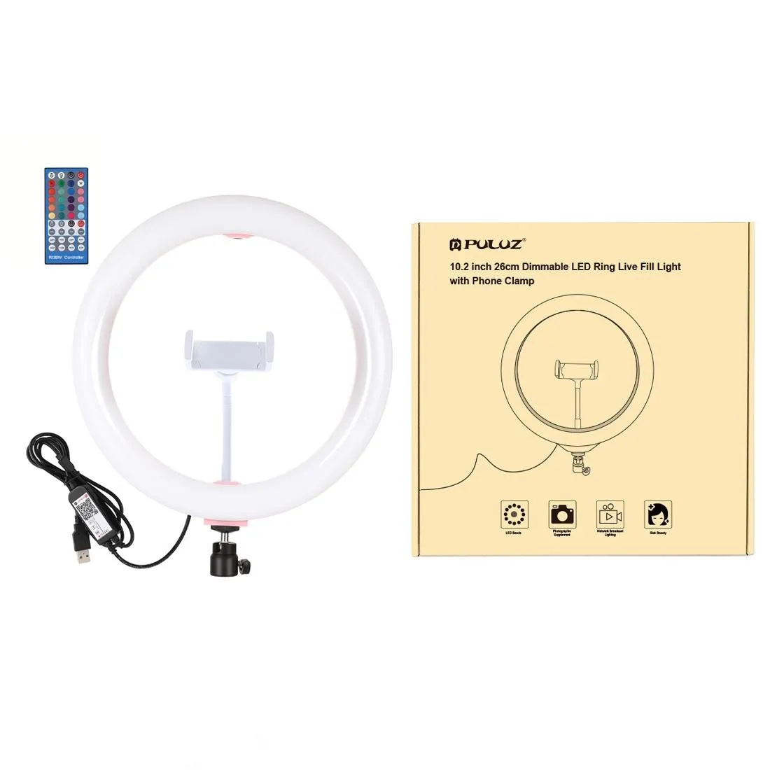 10.2" Curved LED Ring Light with Tripod & Remote for Vlogging & Photography | Pink