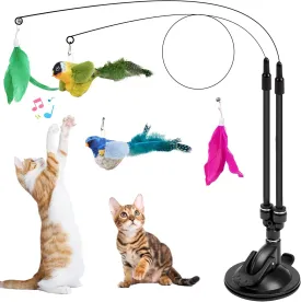 2 in 1 Cat Toys for Bored Indoor Adult CatsSimulated Chirping Bird Interactive cat Toy with Sticky Super Suction Cup Detachable. (2 Birds)