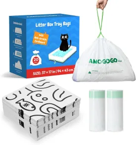20 Pack Cat Litter Bags, Compatible with PetSafe Crystal Litter Box Tray Refill, with Anti-scratch Cardboard, Heavy Duty, Leak-proof Thick Drawstring Litter Box Liners, 37" x 17"