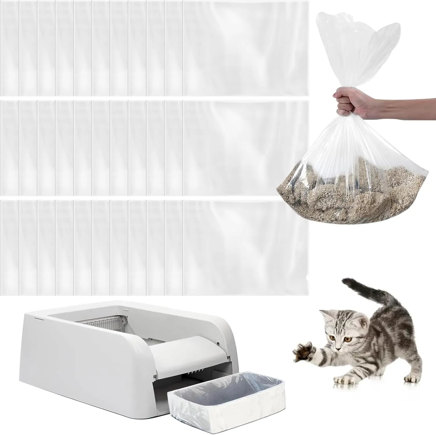 30 Count Litter Box Bags Liners Compatible With Petsafe Self-Cleaning Cat Litter Box, Easy Clean & Replaceable Waste Bag