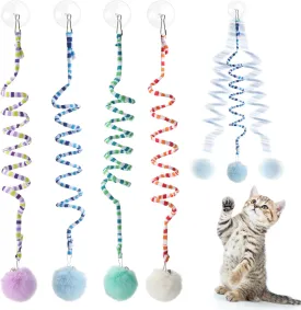 4 Pcs Cat Spring Toys Hanging Door Interactive Cat Toys with Bell Long Tail Stretchable Soft Plush Teaser Ball for Kitten Chase Play and Kill Time, Gradient