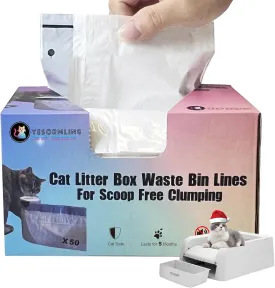50 Count Cat Litter Box Liners, Compatible with PetSafe Scoop Free Self Cleaning Clumping Litter Box, Drawstring Litter Box Liner, Replaceable Cat Waste Bag, Easy Cleanup (50 Count)