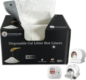 50 Count Cat Litter Box Liners with Drawstring, Thickened Design Compatible with PetSafe Scoop Free Self Cleaning Clumping Litter Box, Drawstring Litter Box Liner/Home Trash Bags (50 Count)