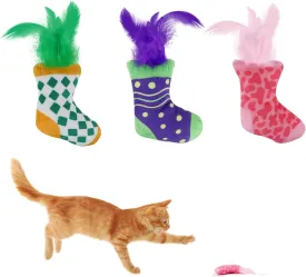 Andiker 3PCS Cat Feather Toys, 4.72 Inches Cats Crinkle Toy with Crinkle Paper Cute Sock Shape Lightweight Interactive Cat Toys for Indoor Cats and Kitten Chewing, Biting, Fetching