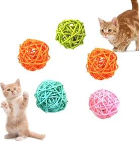 Andiker Cat Balls, 5pcs Colorful and Build-in Bell Cat Sound Ball Toy Bird Toys Natural Play Balls Parrot Gnawing Toy Chew and Chase Cat Toys for Indoor Cats to Keep Fit and Active (Bell Ball)