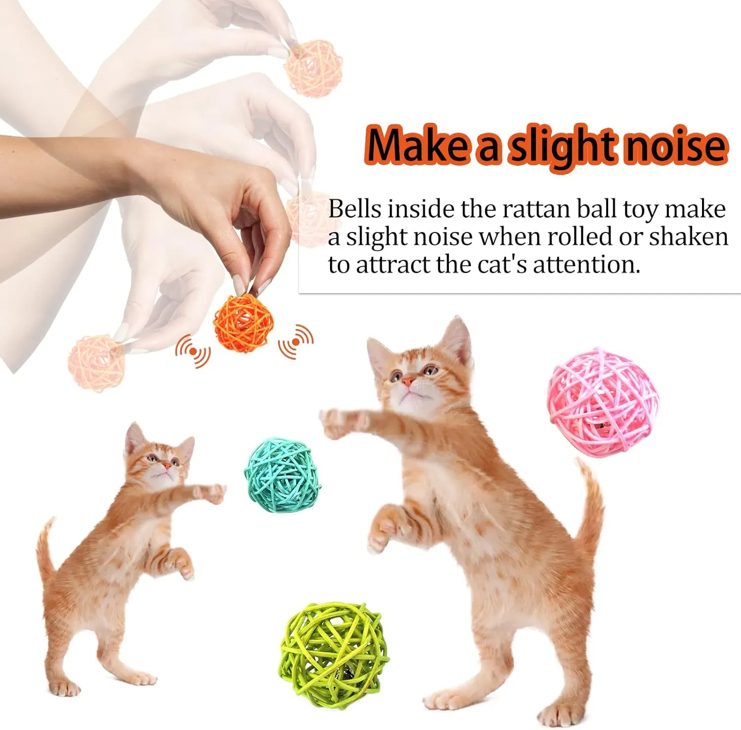 Andiker Cat Balls, 5pcs Colorful and Build-in Bell Cat Sound Ball Toy Bird Toys Natural Play Balls Parrot Gnawing Toy Chew and Chase Cat Toys for Indoor Cats to Keep Fit and Active (Bell Ball)