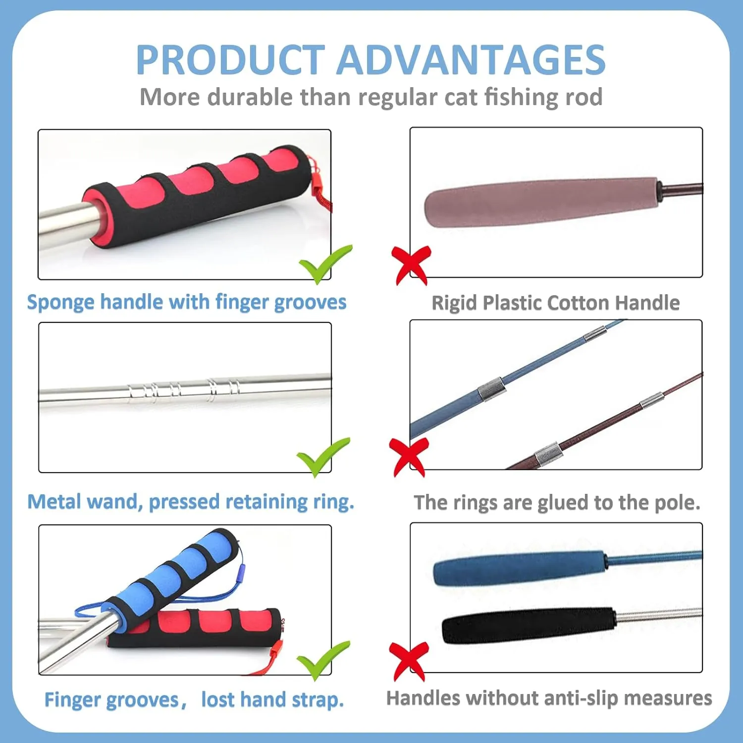 Cat Fishing Pole for Indoor Cats,Interactive cat Toys with Colorful Feather and Bell. (Blue)