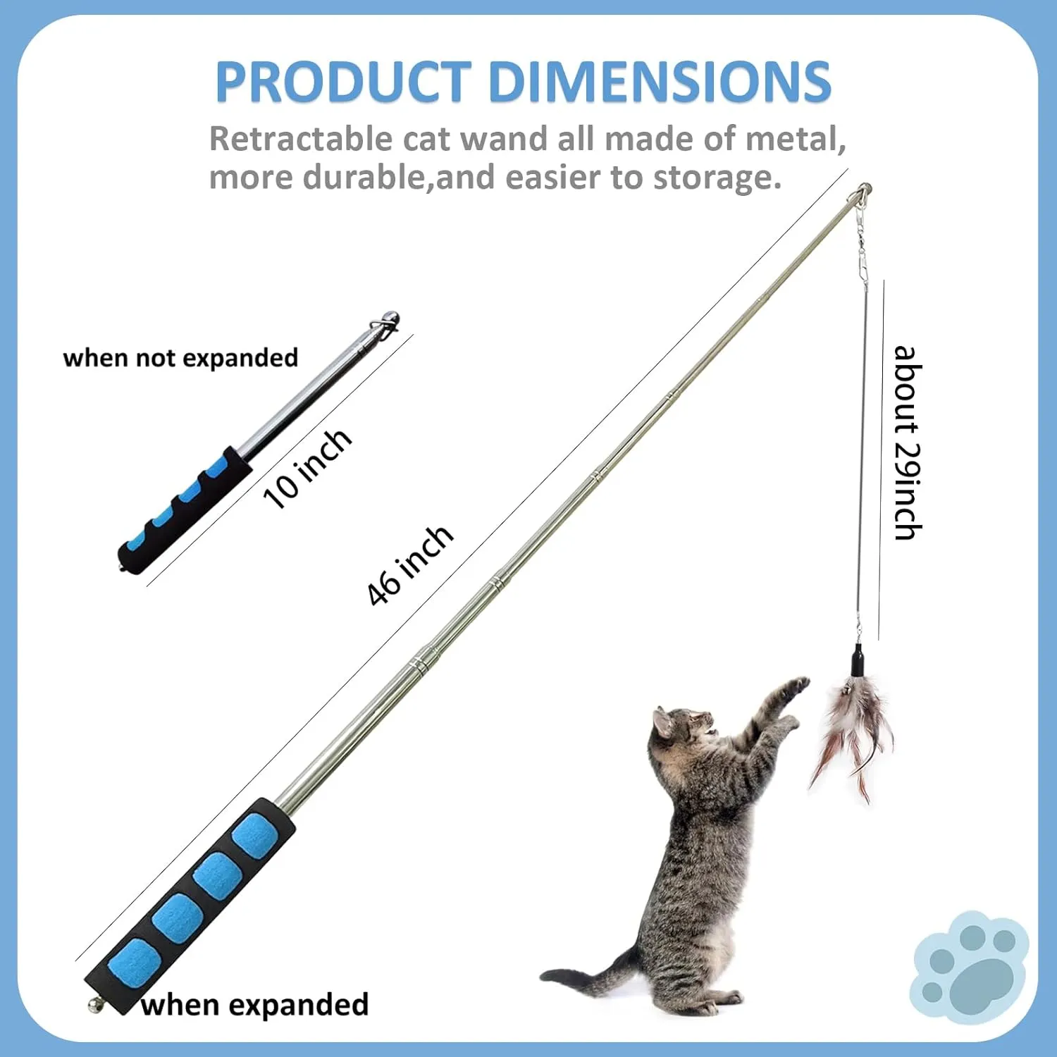 Cat Fishing Pole for Indoor Cats,Interactive cat Toys with Colorful Feather and Bell. (Blue)