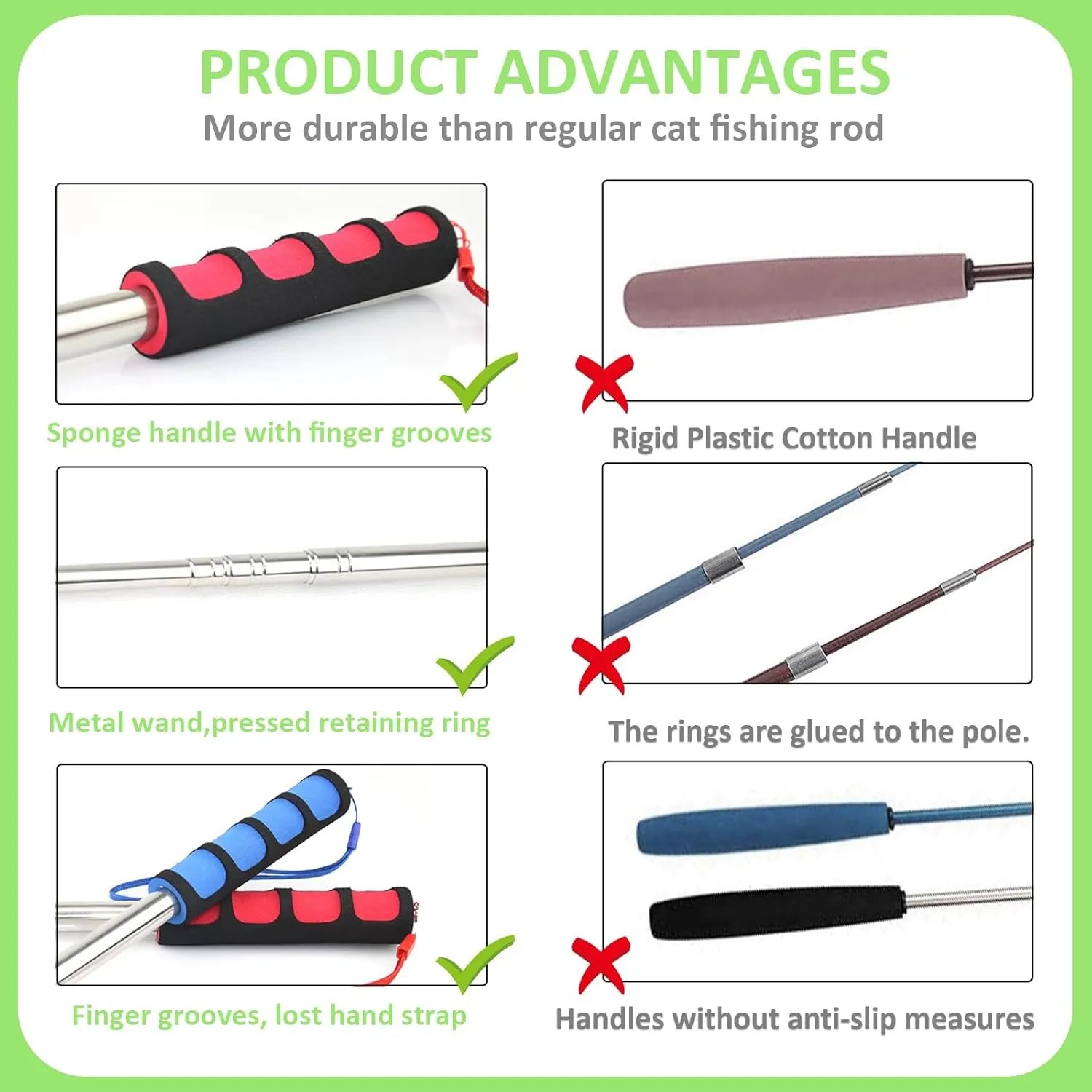 Cat Fishing Pole for Indoor Cats,Interactive cat Toys with Colorful Feather and Bell. (Green)