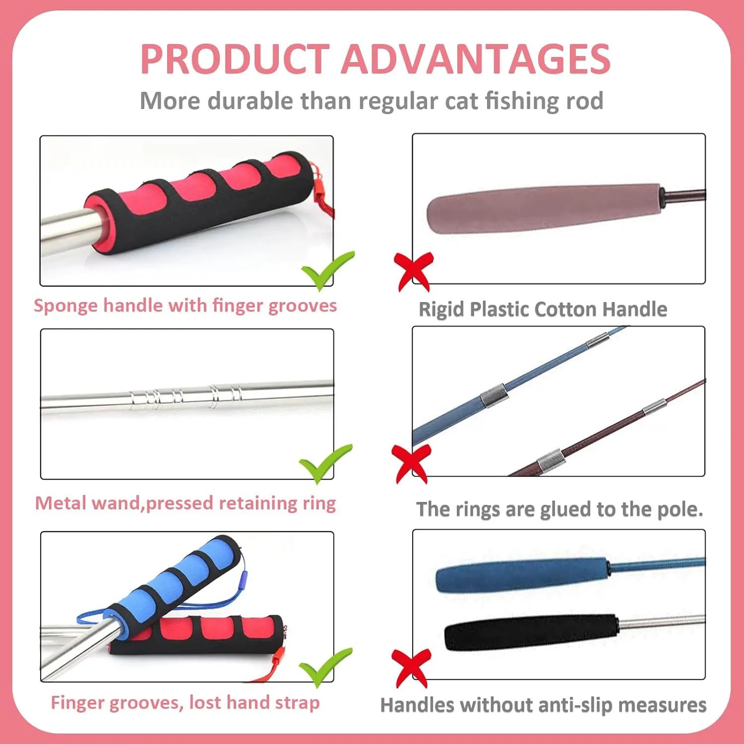 Cat Fishing Pole for Indoor Cats,Interactive cat Toys with Colorful Feather and Bell. (Red)