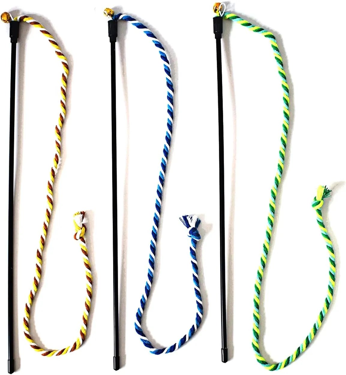 Cat Wand Toys, 3 PCs String Toys - Colorful Hemp Rope Cat Stick Interactive Kitty Teaser Wand