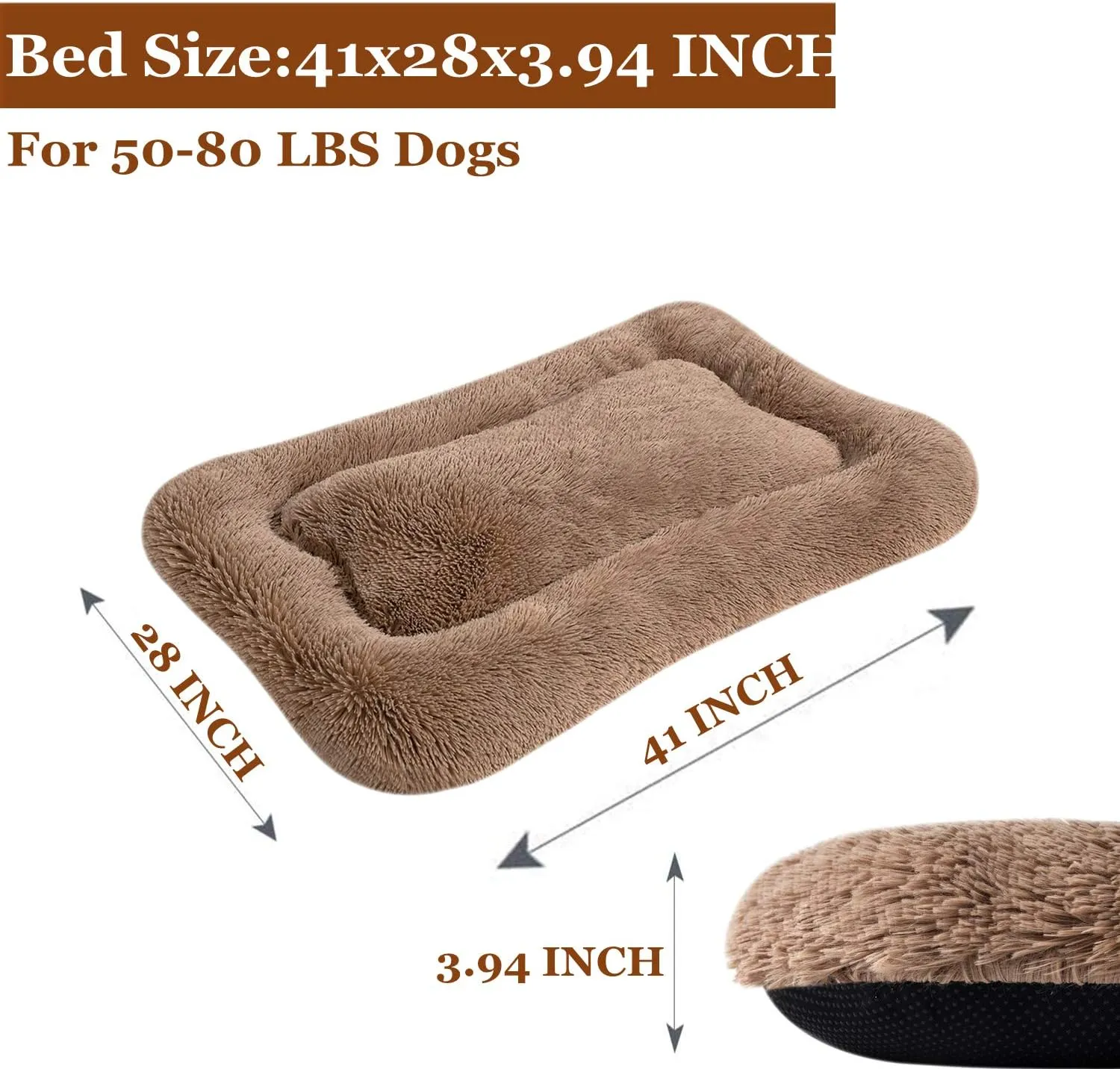 Coohom Deluxe Plush Bed Pet Cushion Crate Mat,Fulffy Comfy Kennel Anti-Slip Washable Pad for Medium Large X-Large Dogs(X-Large, Khaki)
