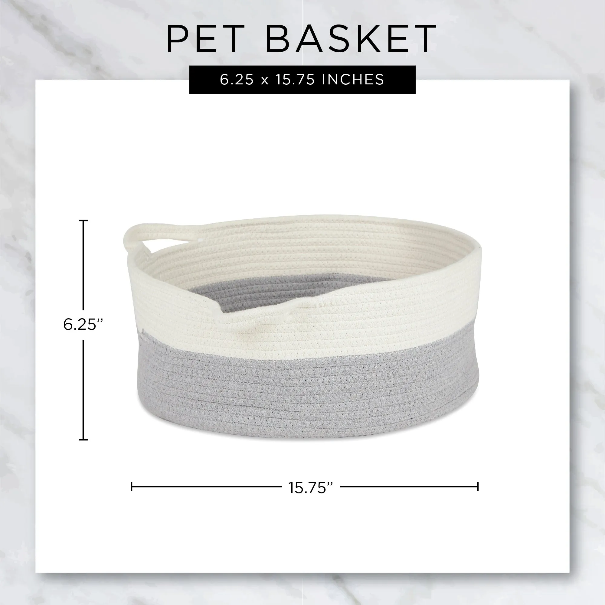 Cotton Pet Storage Basket, Pom-Poms, Beige/Black- 15.75x6.25"