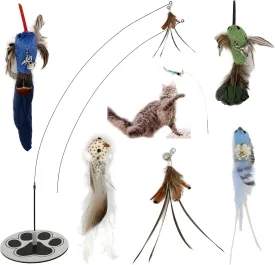 Interactive Bird Simulation Cat Toy Set Interactive Cat Toys for Indoor Cats Cat Feather Toy 5 Replacement Birds Realistic Feathers & Bells