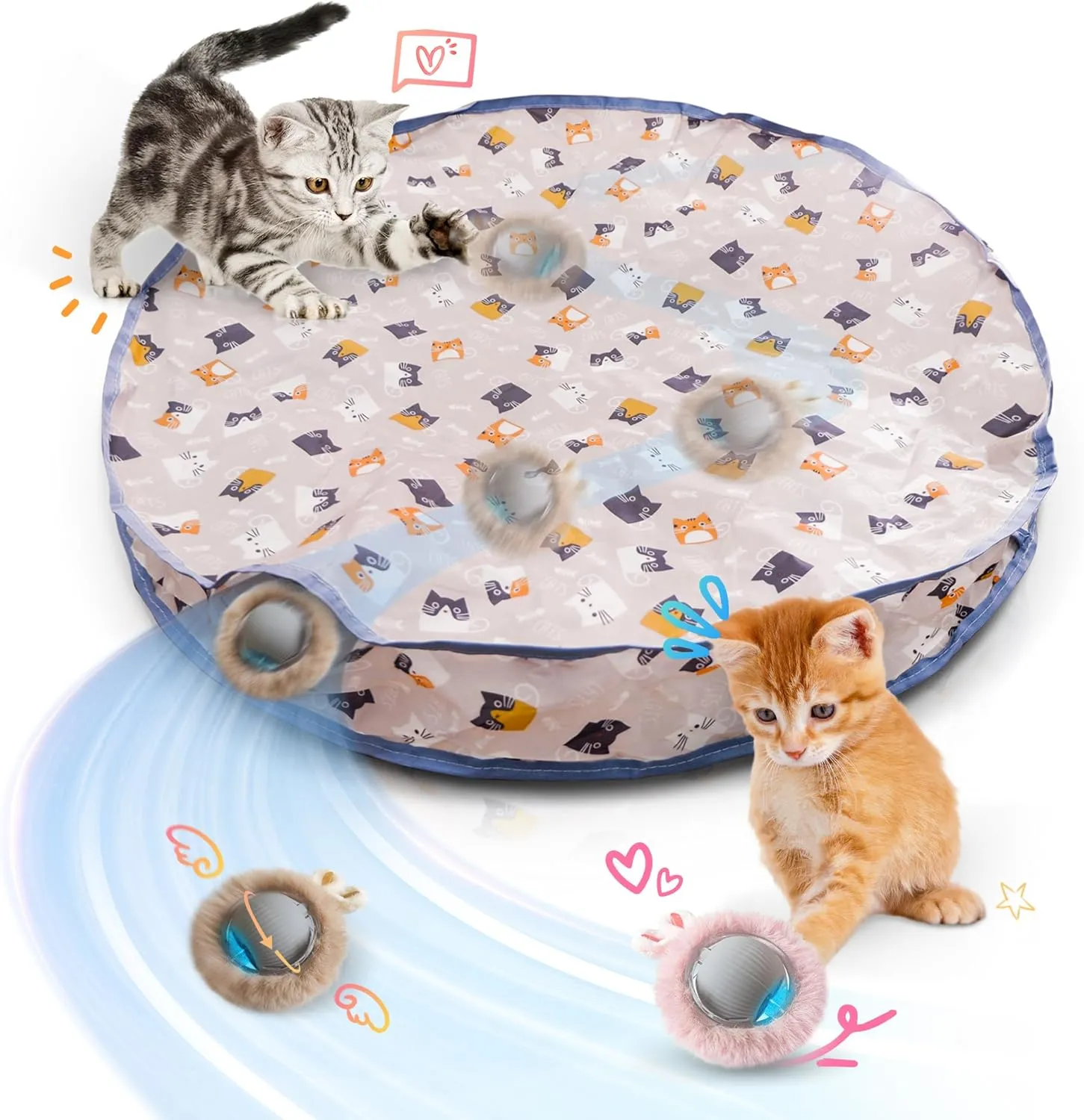 Interactive Cat Toys for Indoor Cats, Automatic Motion Activated Moving Ball Hide and Seek Game for Indoor Exercise Kicker with 28 Inch Play Mat