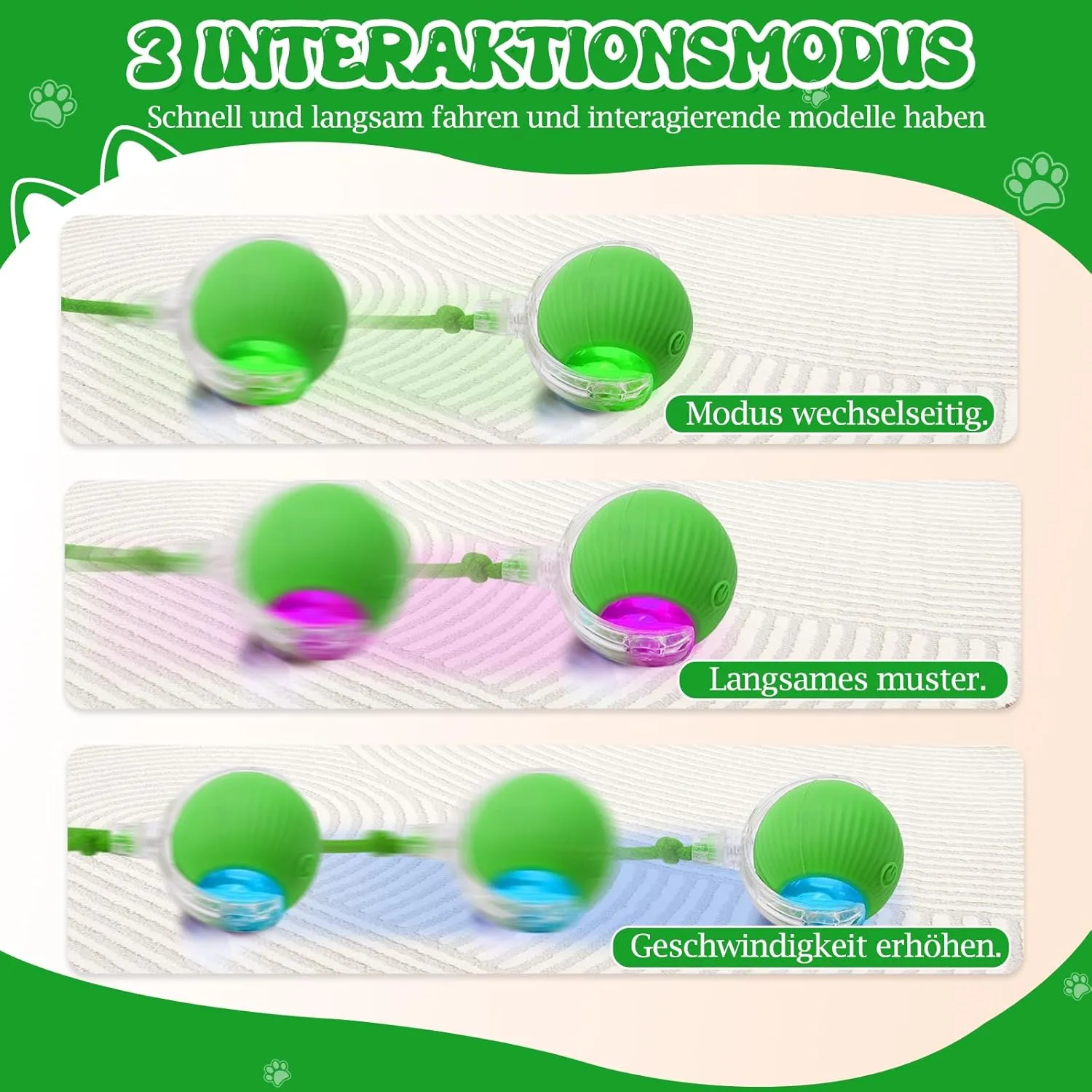 Interactive Cat Toys for Indoor Cats - Puppy Toys Ball with Tail,Realistic Bird Chirping,Smart Obstacle Avoidance and Auto Restart,Cat Puzzle Toys for Bored Indoor Adult Cats and Dog(Green)