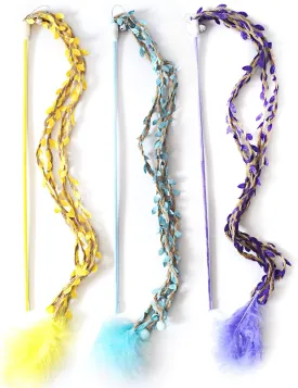 IUHKBH Cat Wands, 3 PCS Colorful Leaf Kitten Wand Handcrafted Jungle Wicker Cat Teaser Interactive Kitty Toy