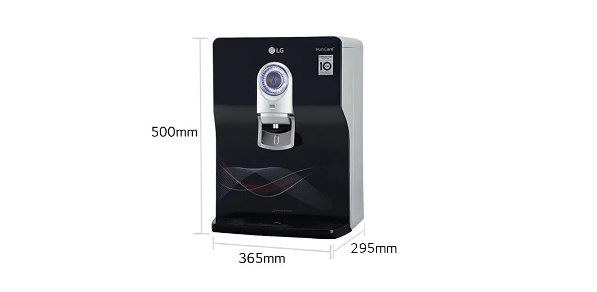 LG WW184EPB 8L RO UV UF Mineral Booster Water Purifier with Stainless Steel Tank, Smart Display, Wall Mount & Countertop Installation (Black)
