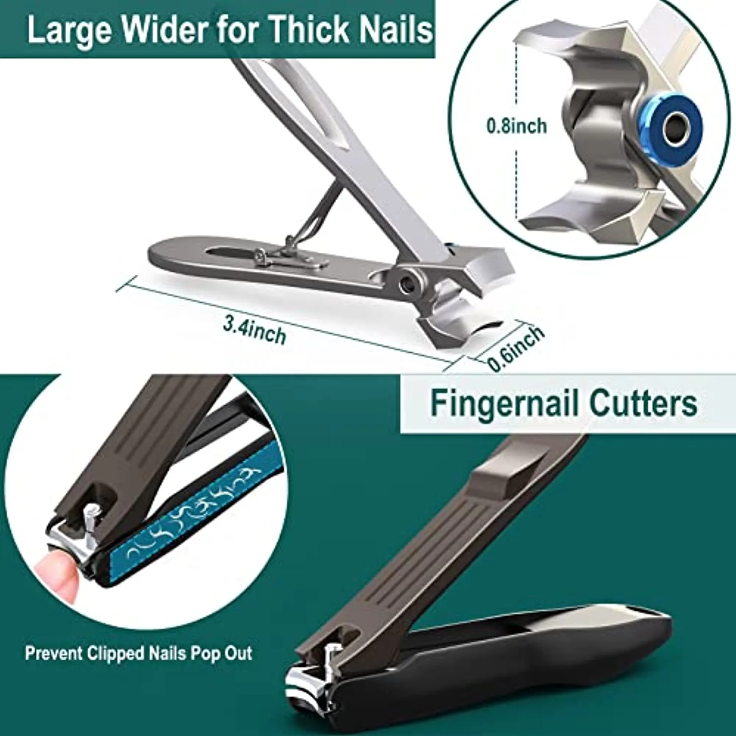 Nail Clipper Set 8 Pcs, Toe Nail Clippers for Adult, Large Heavy Duty Toenail Clippers for Thick Nails/Ingrown Toenail Treatment, Ideal Ingrown Toenail Tool Kit for Seniors/Men/ Women