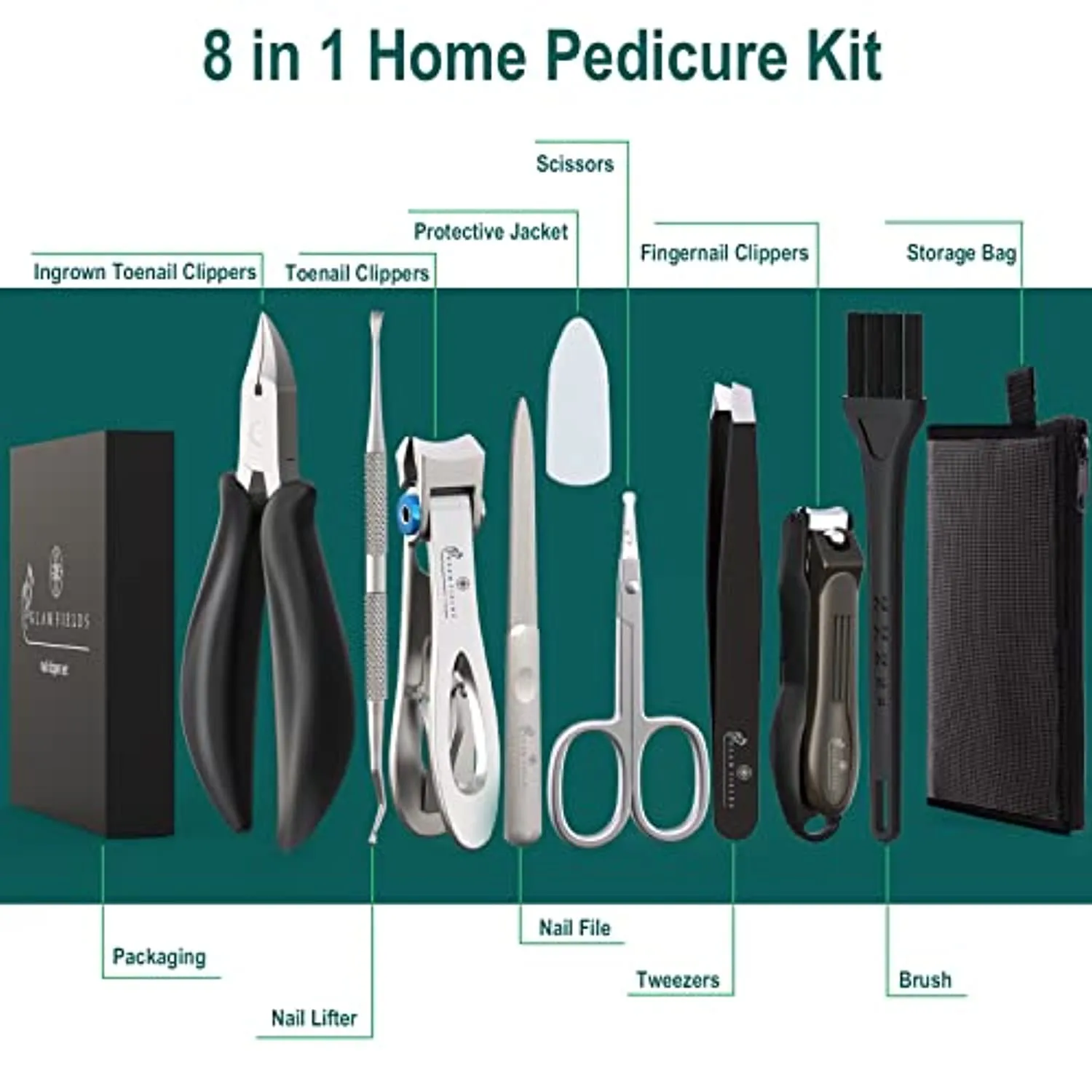 Nail Clipper Set 8 Pcs, Toe Nail Clippers for Adult, Large Heavy Duty Toenail Clippers for Thick Nails/Ingrown Toenail Treatment, Ideal Ingrown Toenail Tool Kit for Seniors/Men/ Women