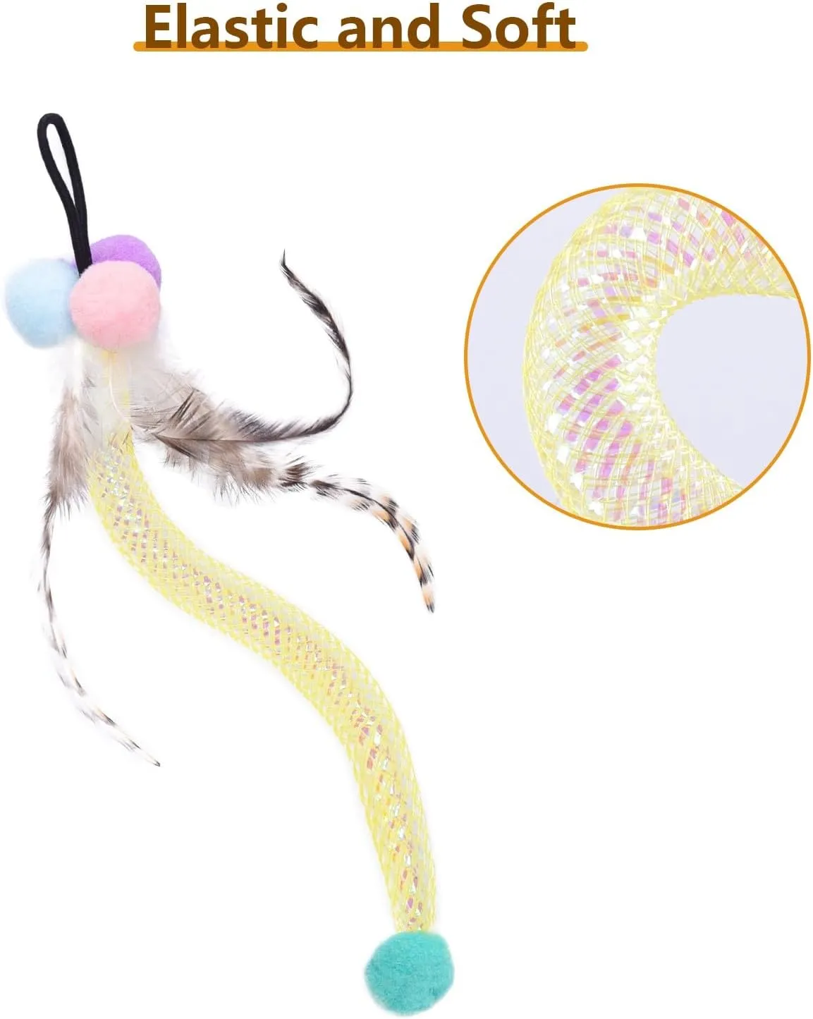 ORSDA 3 PCS Replacement Refills for Cat Ball Toys, Feather Tail, Elastic Net Tail, Plush Shrimps for Interactive Kitten Toys for Indoor Cats