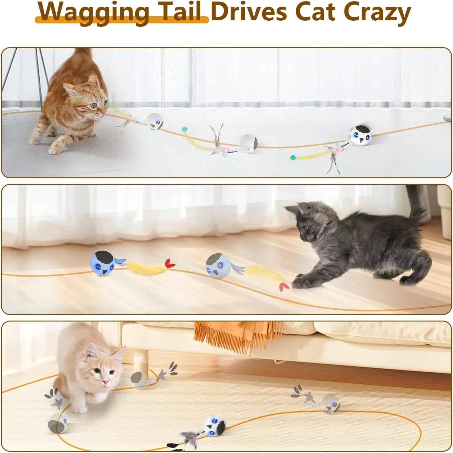 ORSDA 3 PCS Replacement Refills for Cat Ball Toys, Feather Tail, Elastic Net Tail, Plush Shrimps for Interactive Kitten Toys for Indoor Cats