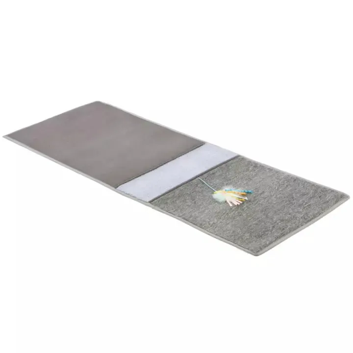 Petlinks Claw Cushion Furniture Protecting Carpet & Sherpa Cat Scratch Mat with Dangling Ribbon Toy Drapes on Furniture (Large Grey)