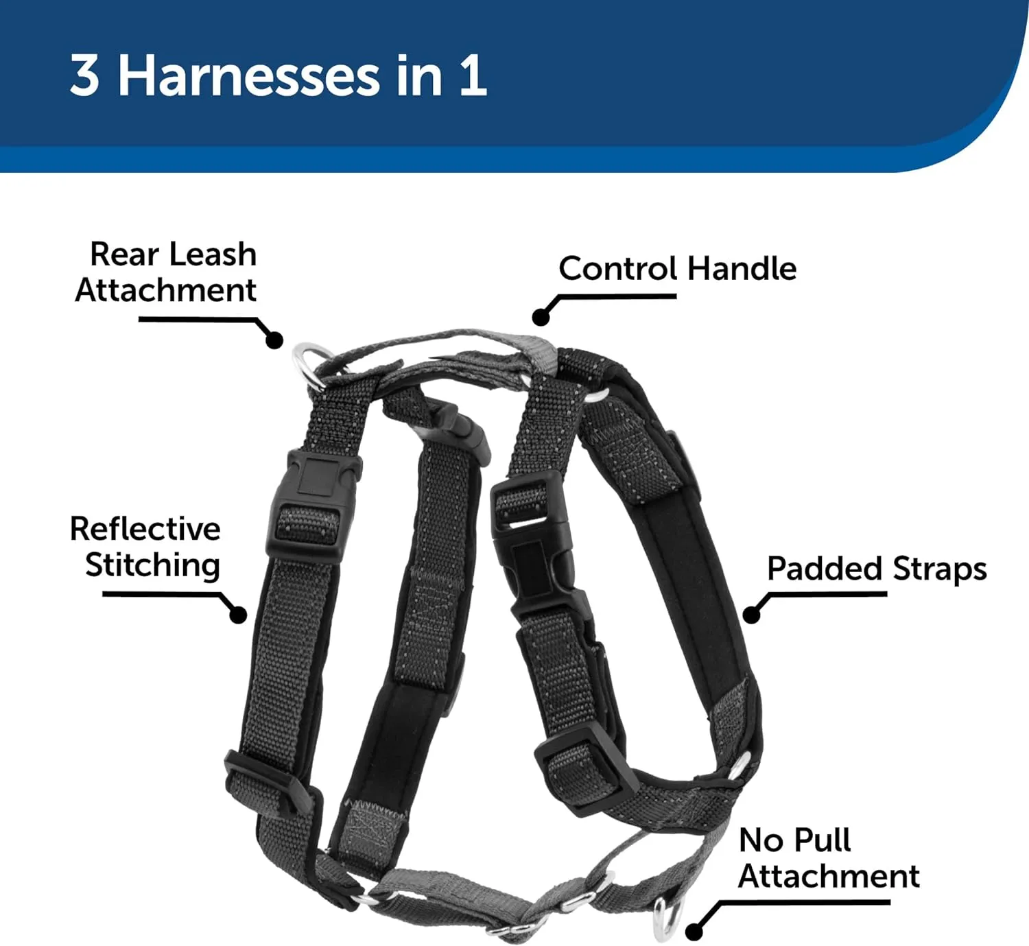 PetSafe 3 in 1 Harness with Two Point Control Leash - No-Pull Harness - Small - Black - Adjustable