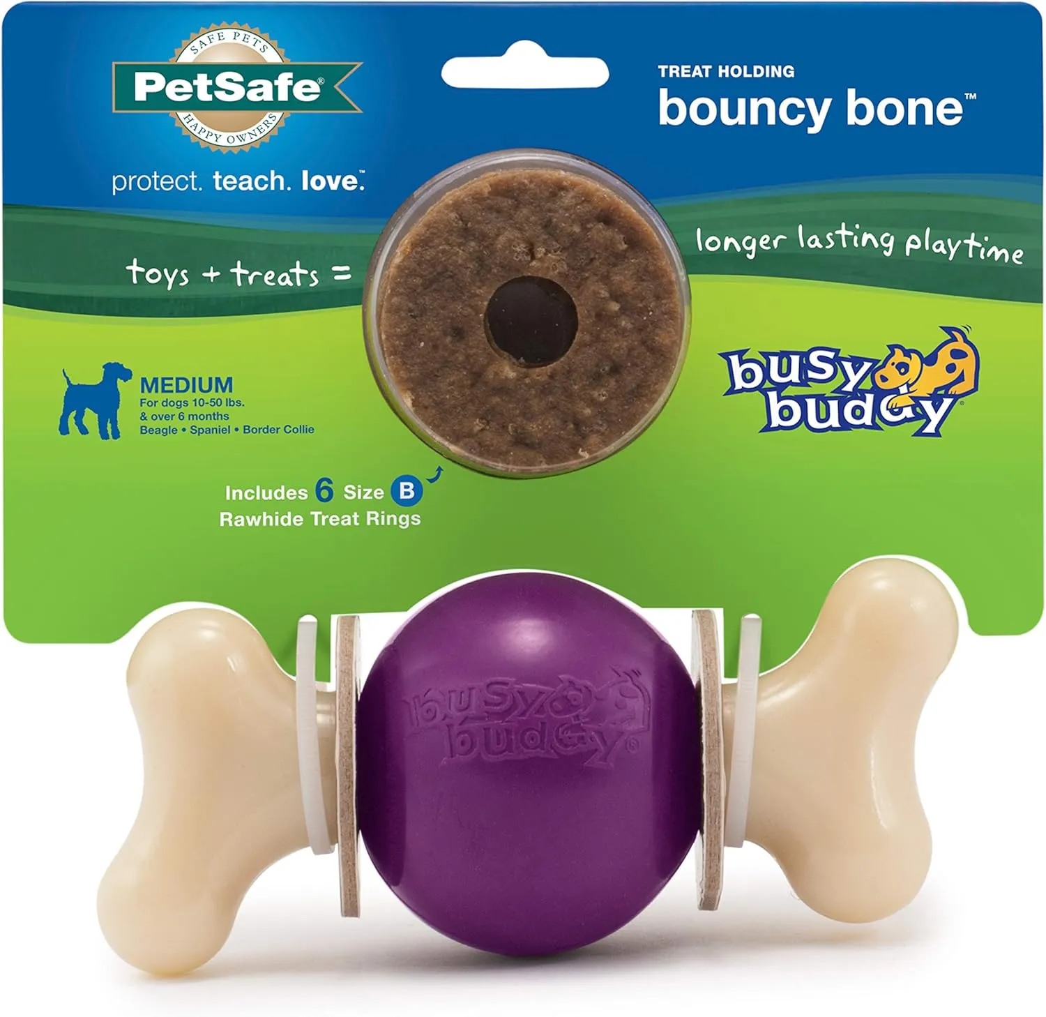 PetSafe Busy Buddy Bouncy Bone, Treat Holding Dog Toy, Medium, Best for Dogs 10-50 Lb.