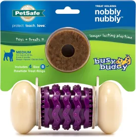PetSafe Busy Buddy Nobbly Nubbly Treat Holding Dog Toy  Strong Chewers  Challenging - Treat Rings Included - Medium