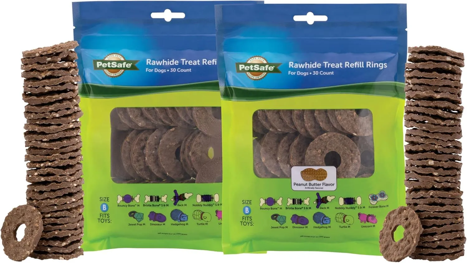 PetSafe Busy Buddy Toys Dog Treat Refills (60 Refills) Dog Treats Medium, Dogs Rawhide and Peanut Butter Flavors, Keeps Your Furry Friend Engaged, Resealable Bag for Freshness