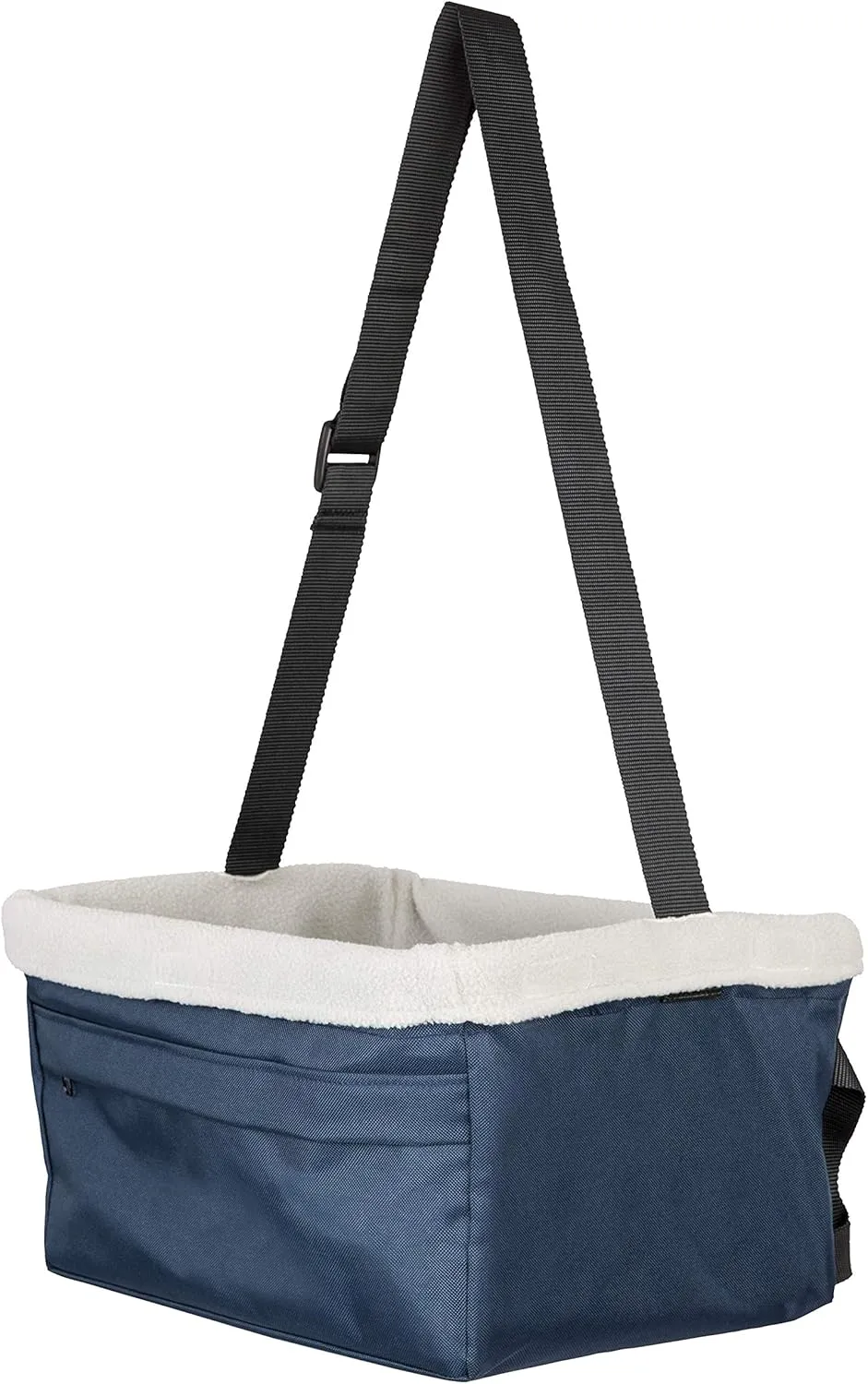 PetSafe Happy Ride Booster Seat  Raised Dog Travel Seat  Installs on Car Seats with a Headrest  Safety Tether  Machine Washable  Folds Flat for Storage, Navy, 12 lb