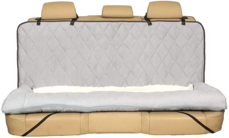 PetSafe Happy Ride Car Dog Bed - Best for Bench Seats - Fits Cars, Trucks, Minivans and SUVs - Comfortable and Machine Washable - Durable Vehicle Pet Bed - Grey
