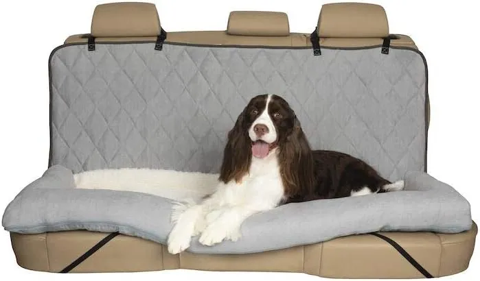 PetSafe Happy Ride Car Dog Bed - Best for Bench Seats - Fits Cars, Trucks, Minivans and SUVs - Comfortable and Machine Washable - Durable Vehicle Pet Bed - Grey