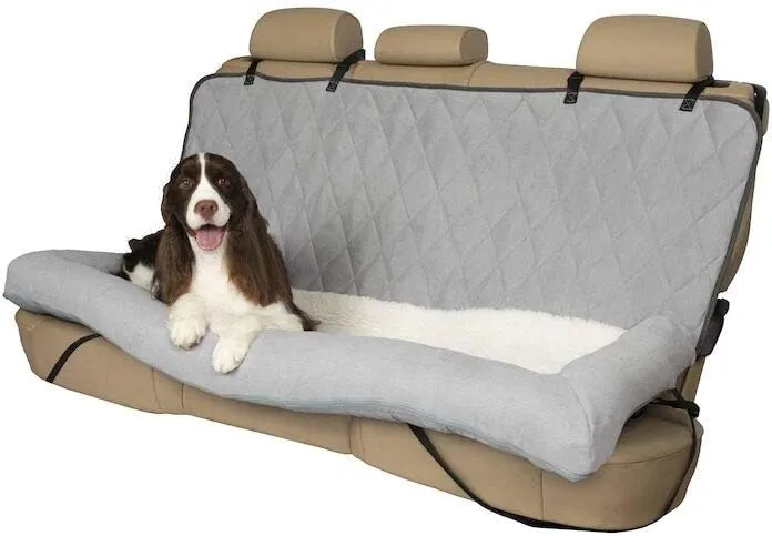 PetSafe Happy Ride Car Dog Bed - Best for Bench Seats - Fits Cars, Trucks, Minivans and SUVs - Comfortable and Machine Washable - Durable Vehicle Pet Bed - Grey