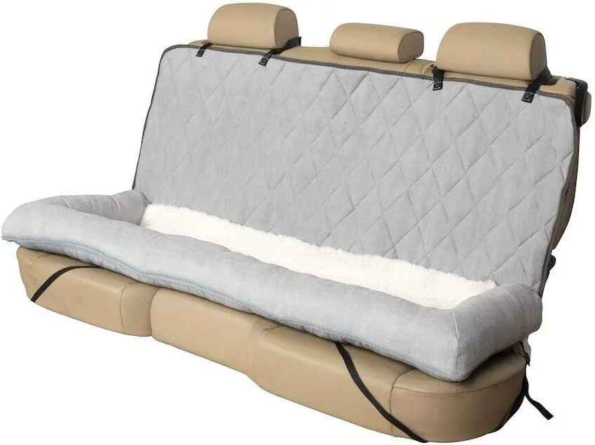 PetSafe Happy Ride Car Dog Bed - Best for Bench Seats - Fits Cars, Trucks, Minivans and SUVs - Comfortable and Machine Washable - Durable Vehicle Pet Bed - Grey