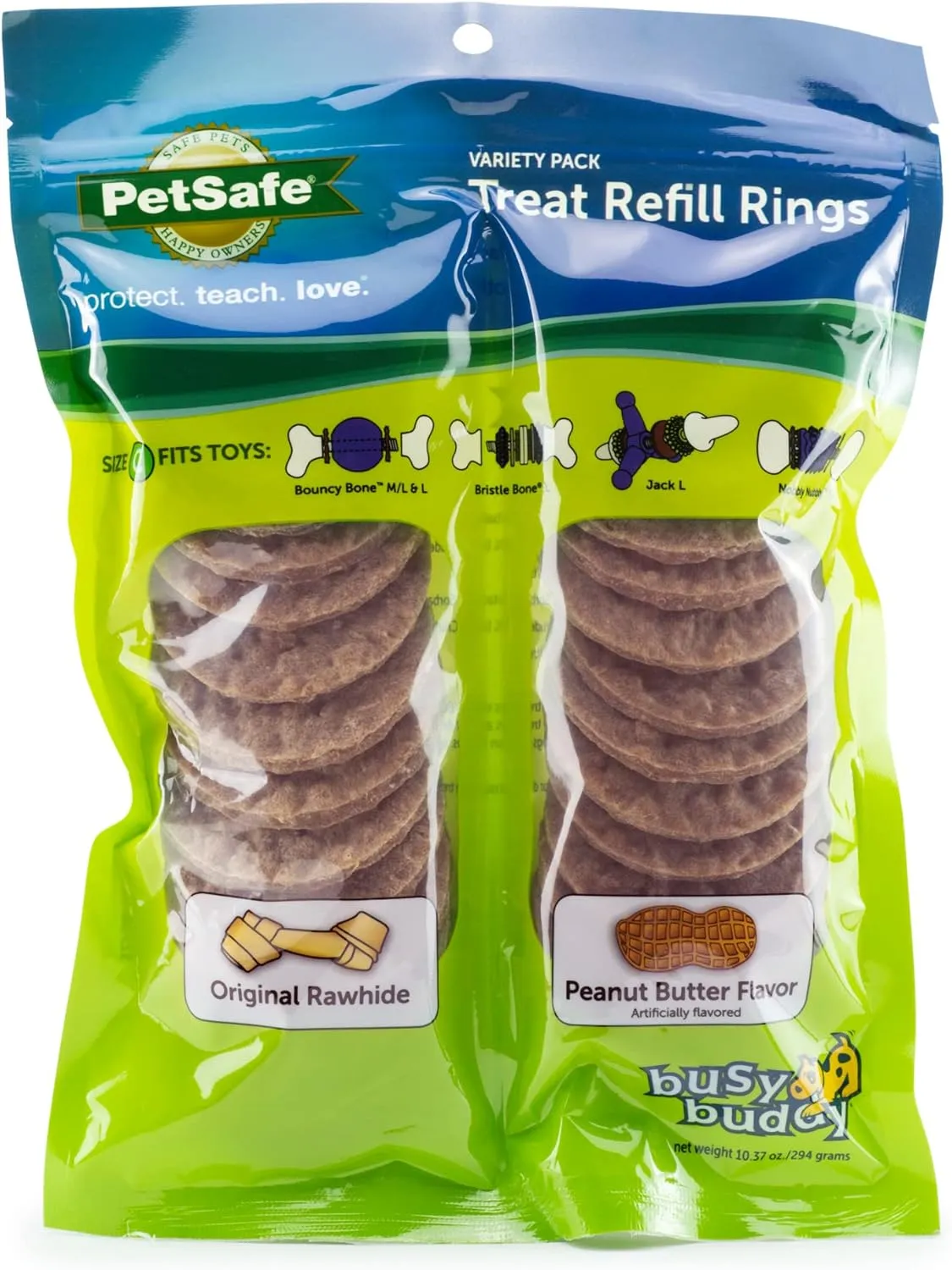 PetSafe Rawhide Treat Ring Refills, Variety Pack, Size C, Original Rawhide and Peanut Butter Flavor, Replacement Treats Busy Buddy Treat Ring Holding Toys