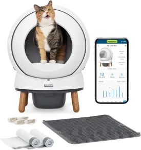 PetSafe ScoopFree SmartSpin Self-Cleaning Litter Box Bundle  Advanced Odor Control  App Controlled  Up to 2 Weeks of Hands-Free Cleaning  Includes Litter Mat, 50 Waste Bin Liners, 4 Deodorizers