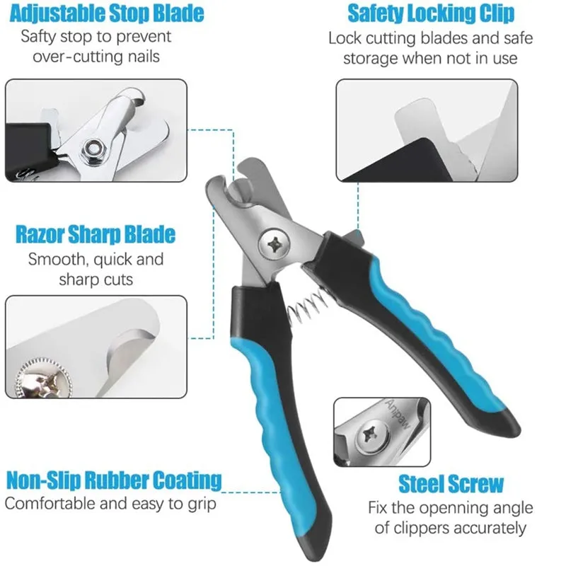 Professional Pet Nail Clipper with Safety Guard Stainless Steel Scissors Cat Dog for Claw Care Grooming Supplies Size Fits All