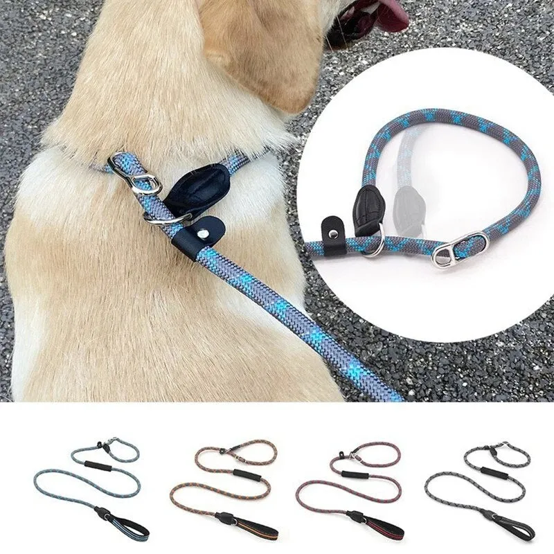 Reflective Dog Leash Double Handle Slip Lead Dog Leash