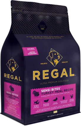 Regal Pet Foods Adult Sensi Bites Turkey Meal Recipe - All Natural, Limited Ingredient Dry Dog Food for All Breeds and Sizes of All Life Stages - Made in The USA, 4 LB Bag
