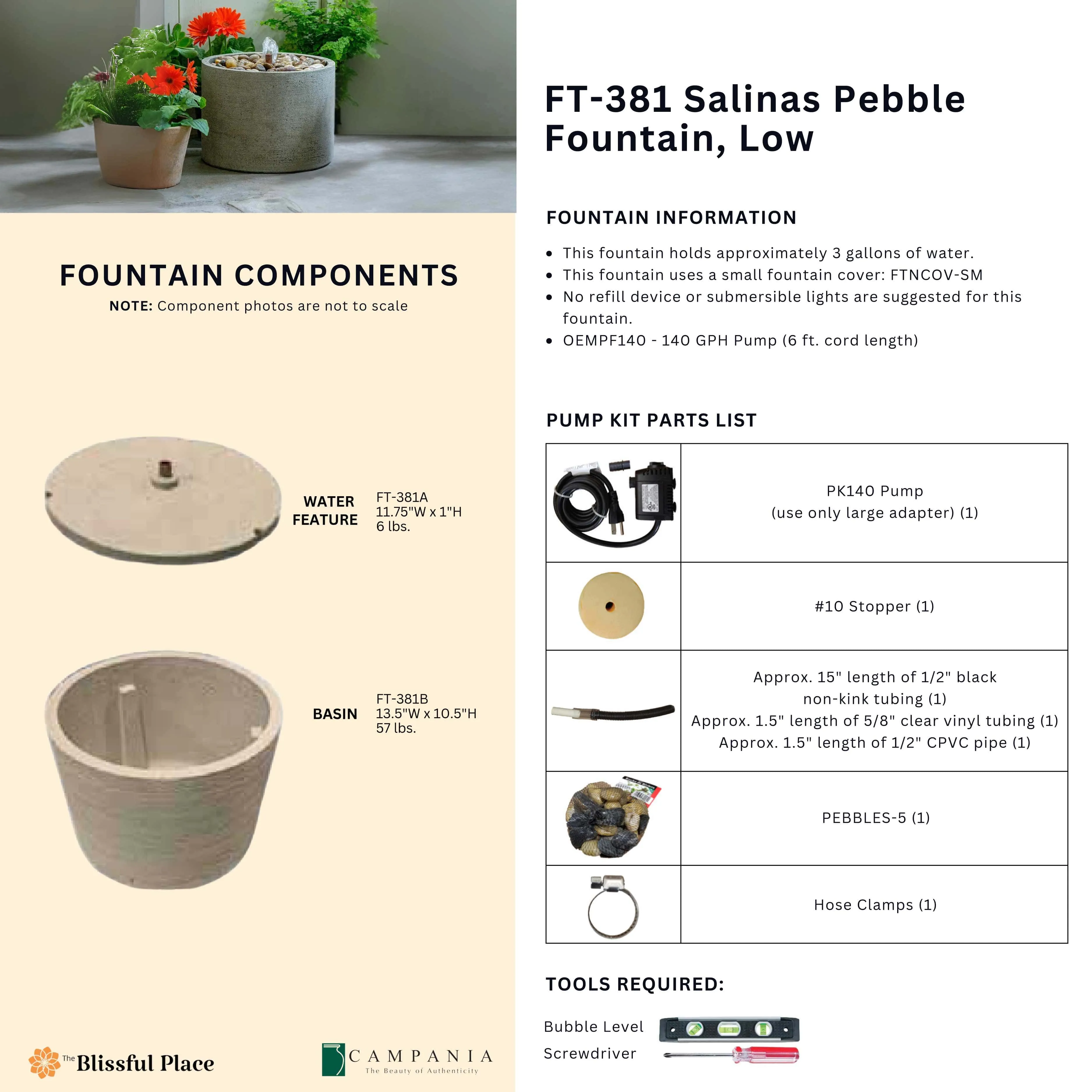 Salinas Pebble Fountain, Low Campania International