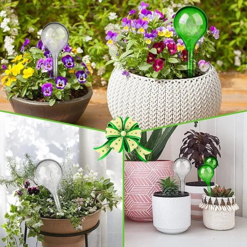 Self-Watering Plant Feeder, Automatic Hydration, Durable PP/PE Plastic, Reusable, 5 Pcs, Transparent/Green, Ideal for Indoor & Outdoor Plants