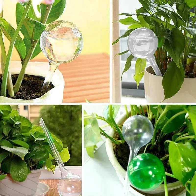 Self-Watering Plant Feeder, Automatic Hydration, Durable PP/PE Plastic, Reusable, 5 Pcs, Transparent/Green, Ideal for Indoor & Outdoor Plants