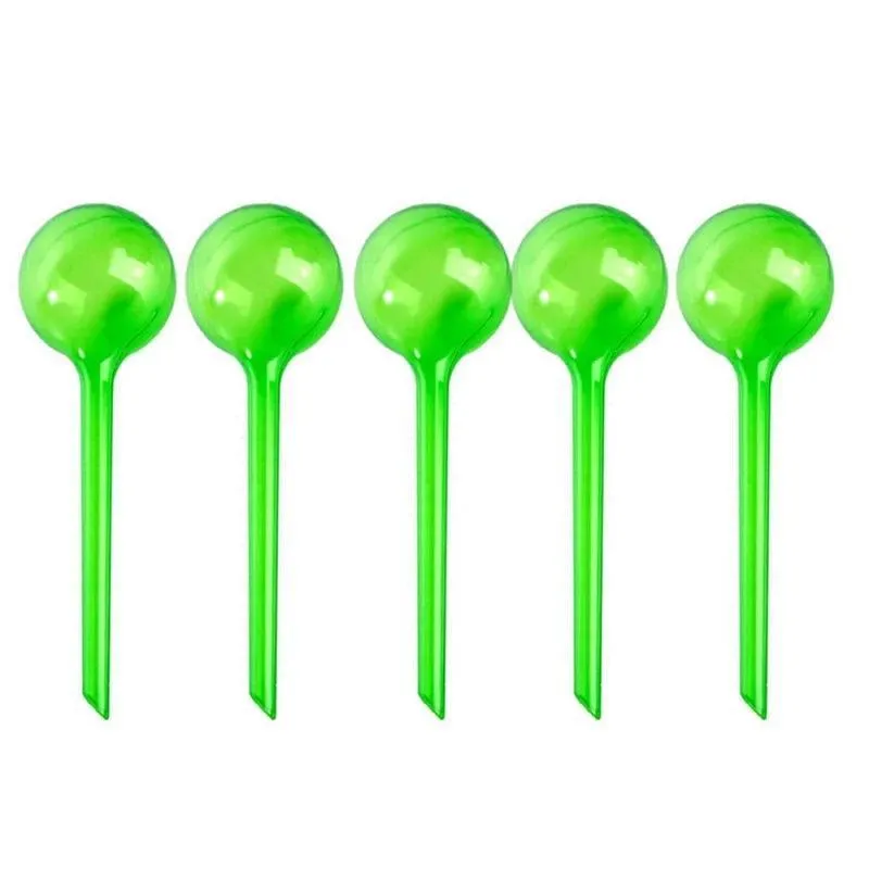 Self-Watering Plant Feeder, Automatic Hydration, Durable PP/PE Plastic, Reusable, 5 Pcs, Transparent/Green, Ideal for Indoor & Outdoor Plants