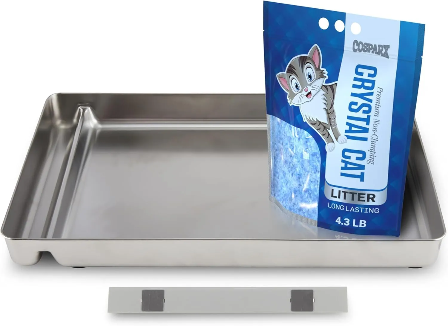 Stainless Steel Tray for Petsafe - Includes 4.3 lb of Premium Blue Crystal Litter - Compatible with Petsafe Scoop-Free Self-Cleaning Cat Litter Boxes, Never Absorbs Odors, Non-Sticky, Easy Clean