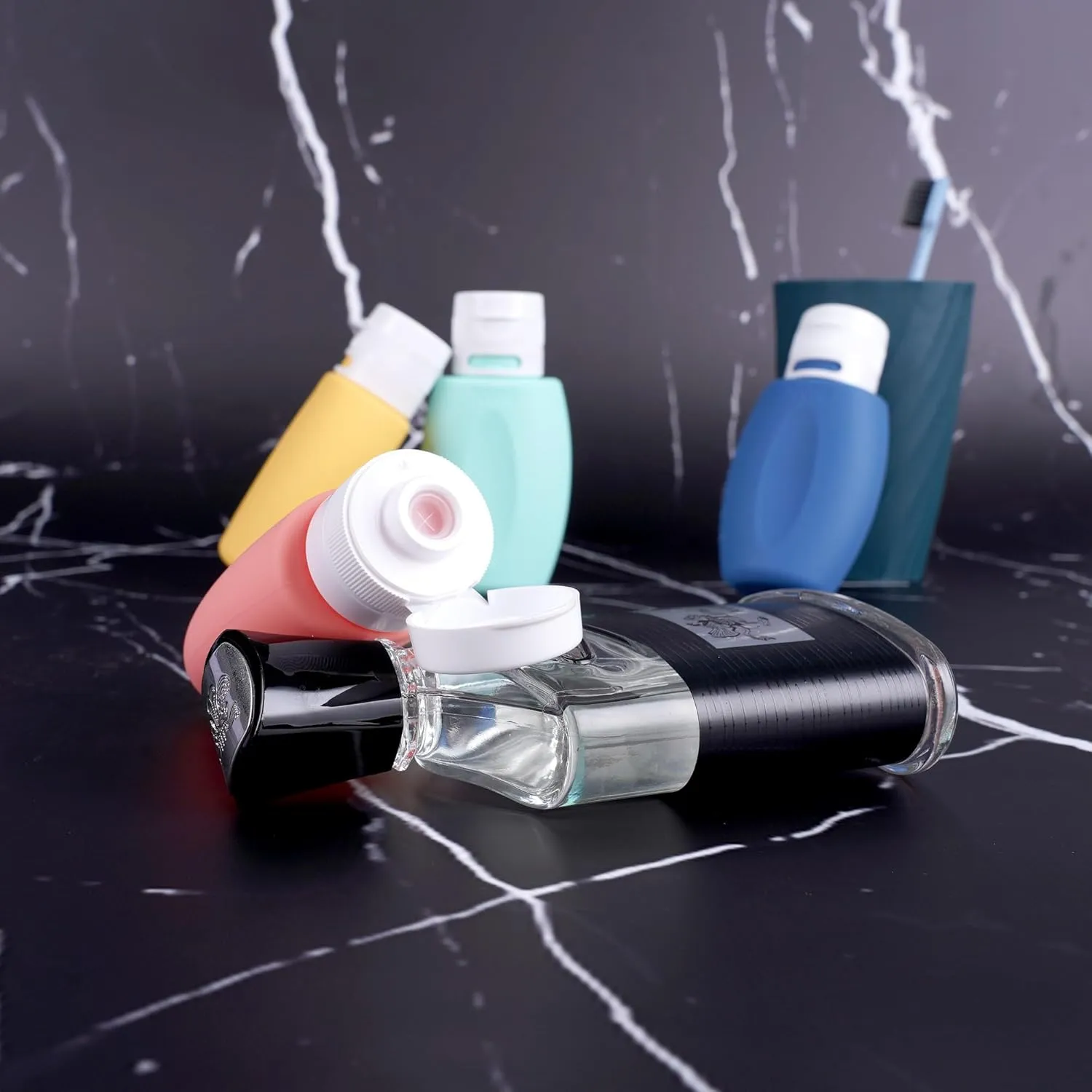 Travel Toiletry Bottles 3oz 4 Pack, TSA Approved Leakproof Silicone Containers