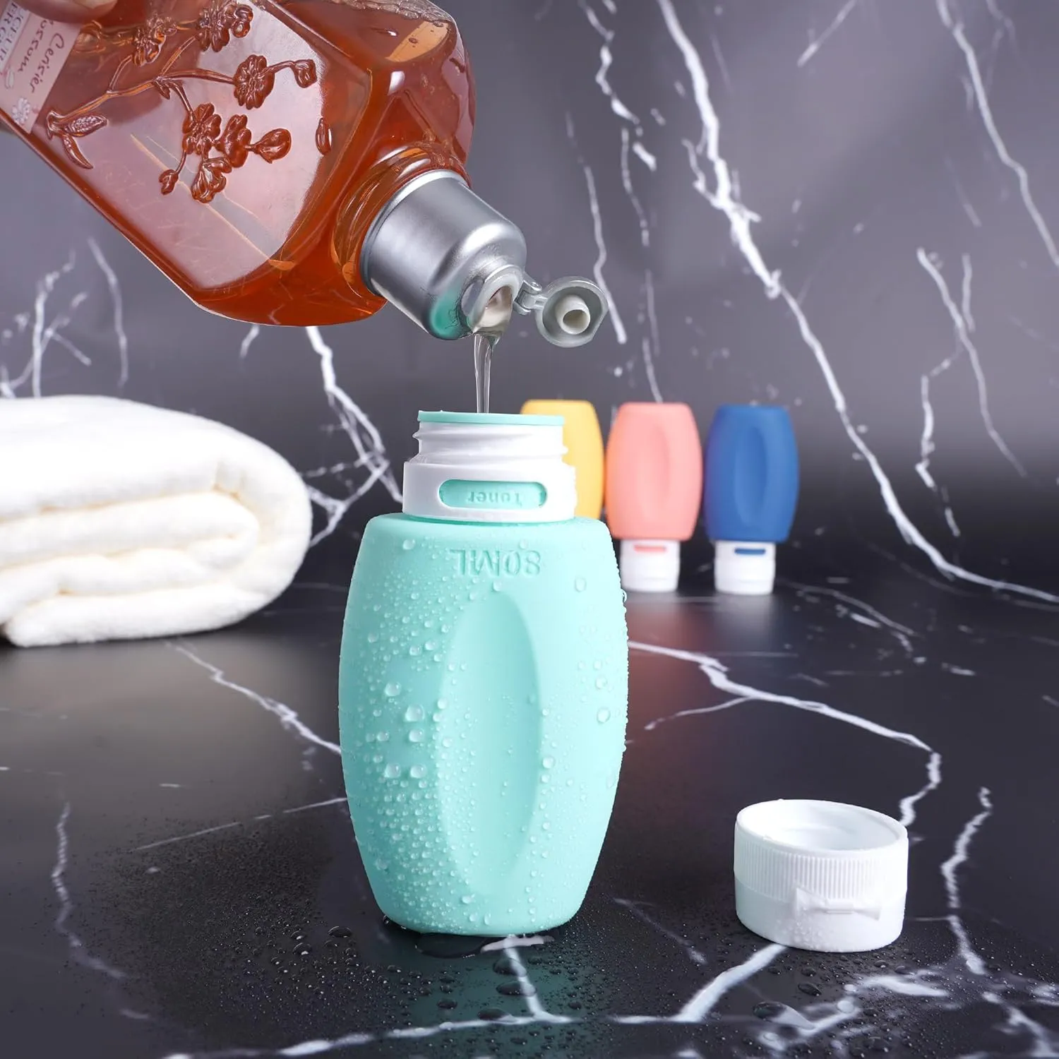 Travel Toiletry Bottles 3oz 4 Pack, TSA Approved Leakproof Silicone Containers