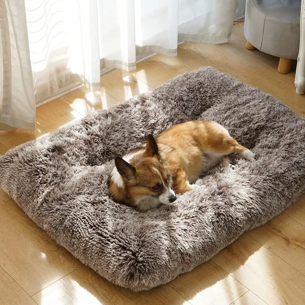 ULIGOTA Dog Bed Crate Pad Plush Soft Dog Crate Bed for Medium Dogs and Cats Washable Anti-Slip Kennel Crate Mats for Sleeping and Anti Anxiety M